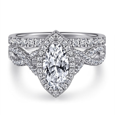 Anillo de Plata Esterlina para Novia con Circón Marqués y Diamantes en Línea - Image 4