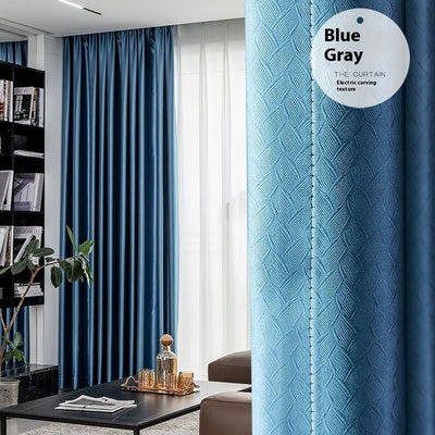 Brown thickened shading curtain with an electric carving floral texture, partially drawn in a bedroom setting. - Image 3