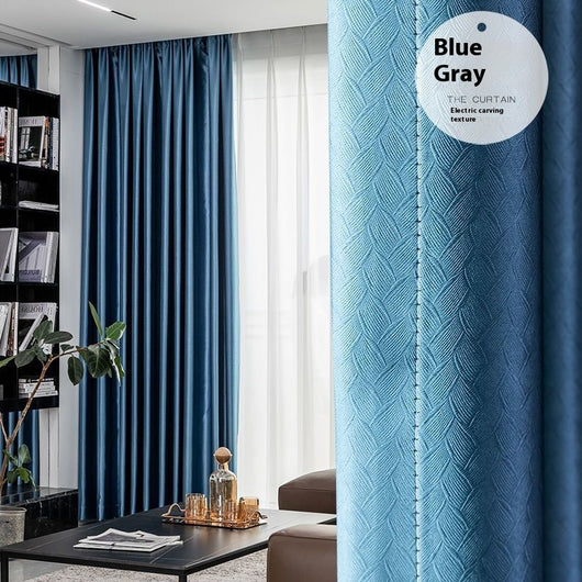 Brown thickened shading curtain with an electric carving floral texture, partially drawn in a bedroom setting. - Image 3