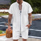Conjunto Casual de 2 Piezas: Camisa Cuello Parado y Shorts para Hombre