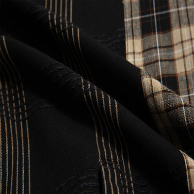 Camisa Casual de Cuadros Patchwork Retro para Hombre - Image 9
