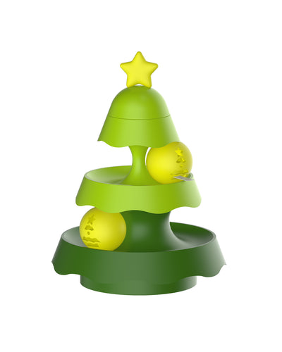 Pink three-layer mini Christmas tree toy with a star topper and two clear spheres containing star and wave designs. - Image 7