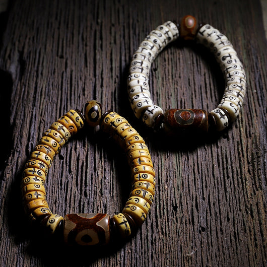 Pulsera de Pareja Ágata Natural con Hueso Tibetano - Image 3