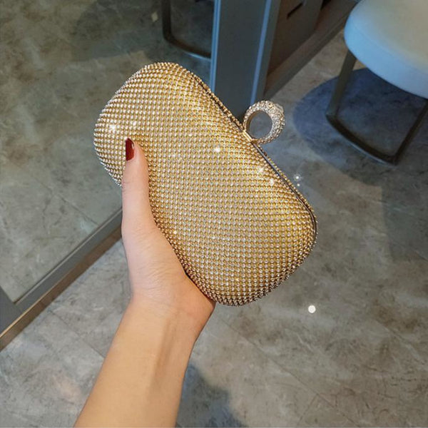 Bolso de Noche Elegante con Cristales y Cadena Desmontable