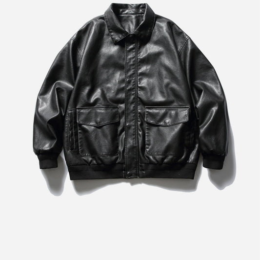 Chaqueta de Cuero Motociclista Retro con Solapa Ancha - Estilo Vintage en Cuero PU