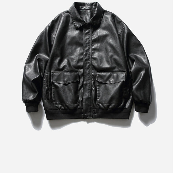 Chaqueta de Cuero Motociclista Retro con Solapa Ancha - Estilo Vintage en Cuero PU