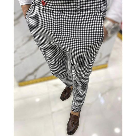 Pantalones Casuales a Cuadros Blanco y Negro para Hombre - Image 2