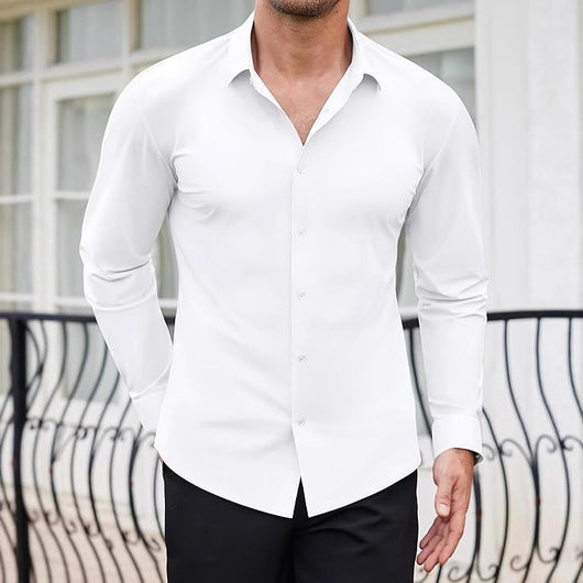 Camisa Manga Larga Sin Costuras Elástica Antiarrugas Efecto Hielo para Hombre