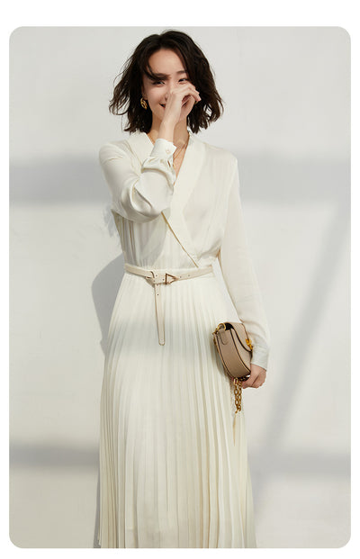 Vestido de Seda con Patchwork y Pliegues para Mujer - Image 7