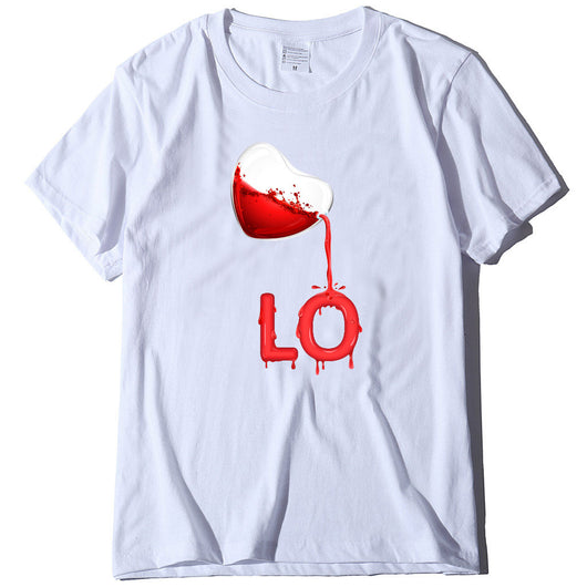 Playera de Pareja Cuello Redondo Love Rojo con Bordado LOVE Manga Corta Casual - Image 3