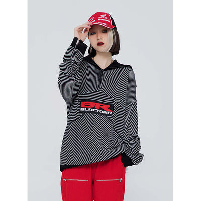 Suéter Retro de Cuello Alto con Cremallera Media y Rayas para Hombre y Mujer - Image 6
