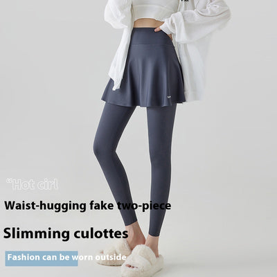 Falda Pantalón Yoga Cintura Alta Levanta Caderas Primavera Otoño Efecto Dos Piezas