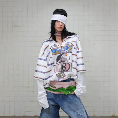 Sudadera Estampada a Rayas Falsa Dos Piezas - Look Trendy para Parejas, Hombres y Mujeres