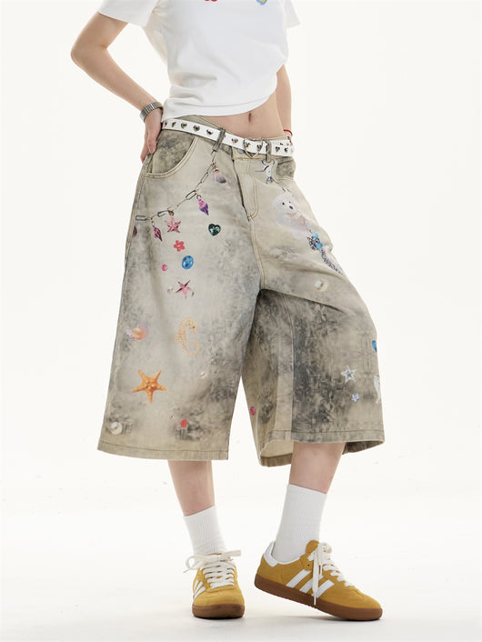 Jeans Anchos Sueltos Estampados Cropped para Mujer - Image 14