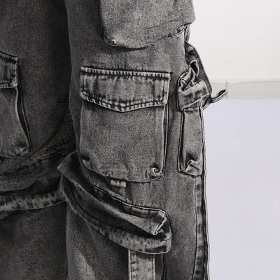 Pantalón Cargo Denim con Diseño de Cinta Decorativa y Bolsillos Múltiples - Image 19