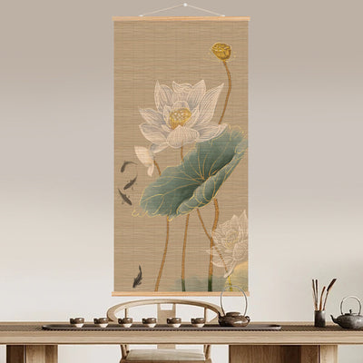 Biombo Decorativo Bambú con Pintura de Scroll para Sala de Estar - Image 10