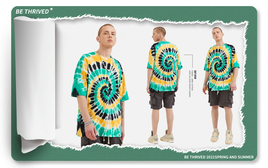 Camiseta Tie-Dye Vórtice Tricolor para Hombre - Estilo Urbano Europeo - Image 9