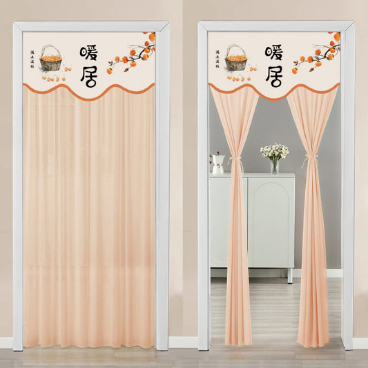 Double-layer blackout doorway curtain with a light blue top featuring a cartoon bear and "LUCK DAY!" text. - Image 2