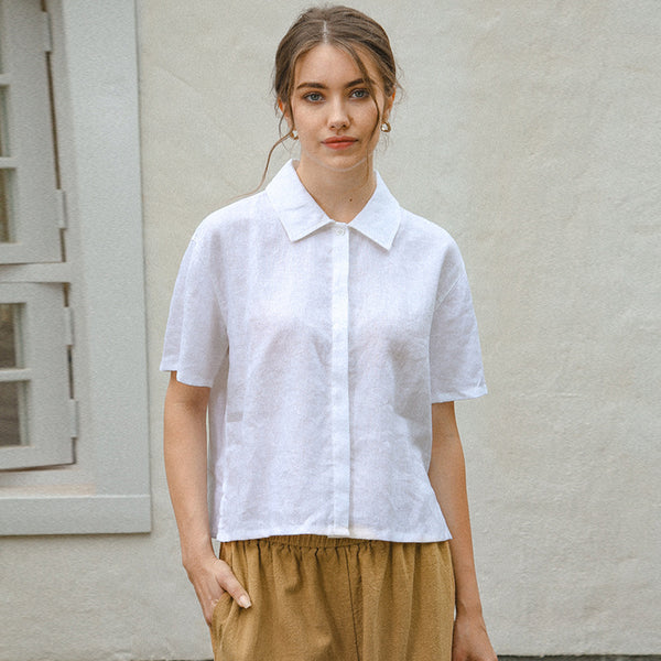 Camisa de Lino Puro con Textura Francesa para Mujer