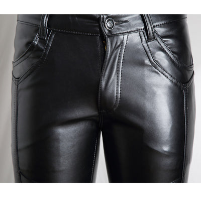 Pantalones de Cuero para Hombre Estilo Coreano Slim Fit Apilados Otoño-Invierno - Image 9