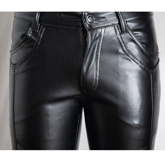 Pantalones de Cuero para Hombre Estilo Coreano Slim Fit Apilados Otoño-Invierno - Image 9