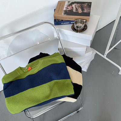Suéter Holgado de Cuello Redondo con Rayas para Hombre - Estilo Casual Otoño Invierno - Image 11