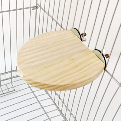 Semicircular solid wood bird cage platform with metal wingnut fasteners, designed for perching and playing. - Image 8