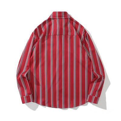 Camisa de Manga Larga con Rayas Contrastantes Estilo Estadounidense para Hombre - Image 7