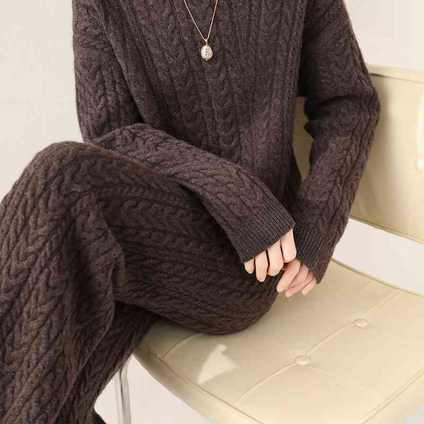 Conjunto de Suéter y Pantalón de Lana Pura para Mujer - Diseño Holgado y Adelgazante - Image 9