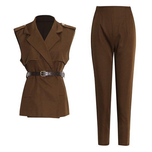 Chaleco y Pantalón Recto Talle Alto Estilo Western con Costuras - Image 8