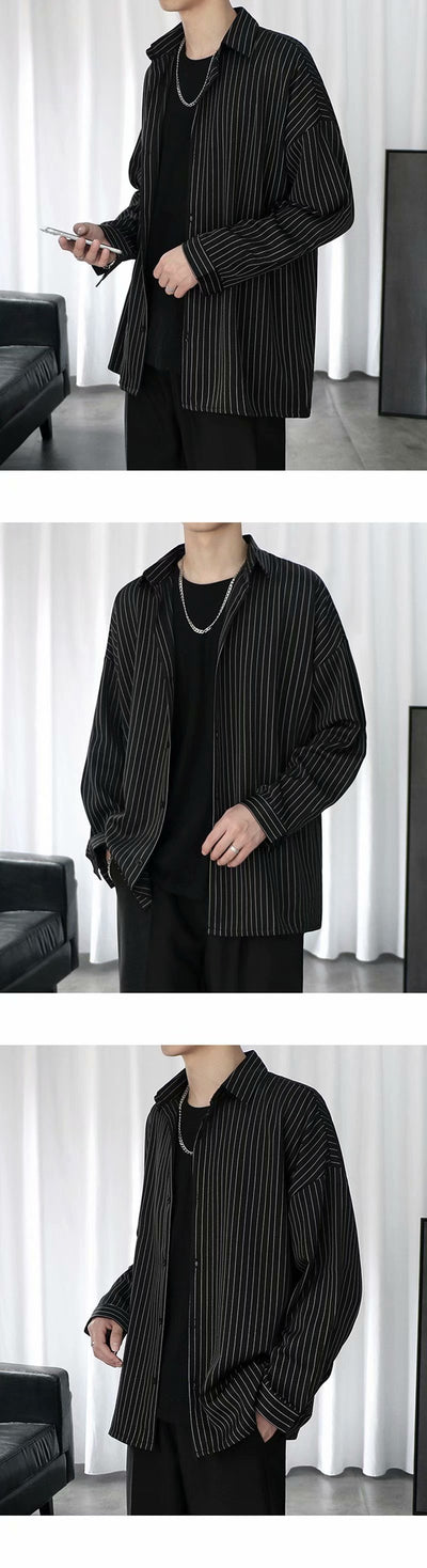 Camisa Casual de Rayas para Hombre Manga Larga Blanca - Image 11