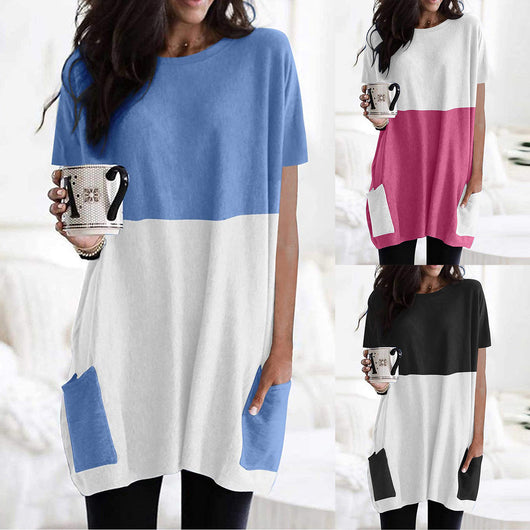 Playera Casual de Cuello Redondo con Detalles de Costura a Contraste