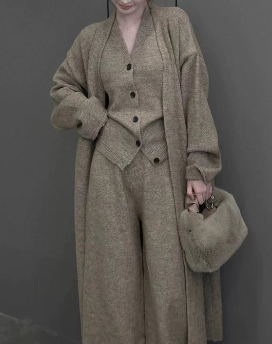 Conjunto de 3 Piezas: Cardigan Tejido, Chaleco y Pantalón Cintura Alta - Image 10