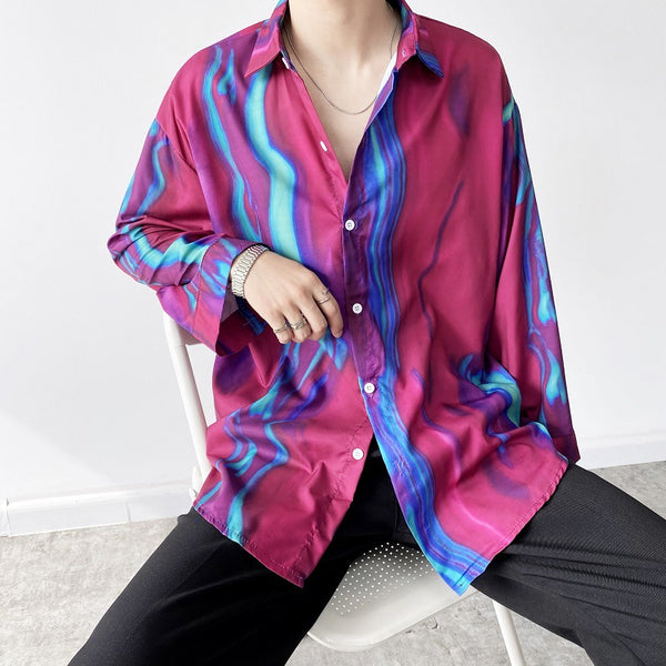 Camisa Suelta con Estampado de Contraste Rojo y Azul