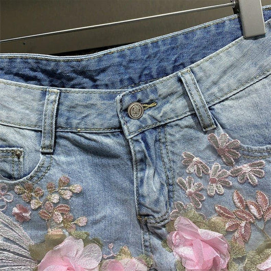 Shorts de Mezclilla Rectos con Bordados y Perlas para Mujer - Image 11