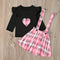 Conjunto Infantil Blusa Cuadrille Manga Larga con Falda Tipo Peto