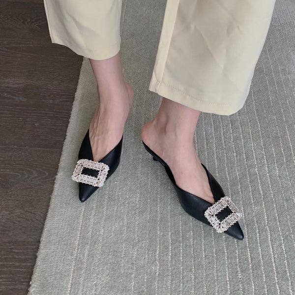 Sandalias con Hebilla de Strass Cuadrada - Diseño Elegante para Mujer