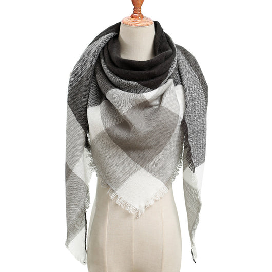 Bufanda de Cashmira Artificial Otoño Invierno Triangular Pareja Cuadros Cálida - Image 35