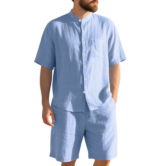 Traje de Lino Americano para Hombre - Dos Piezas Cuello Mao Playa Verano - Image 4