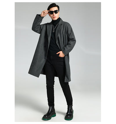 Abrigo de Lana Holgado Doble Botonadura Largo Casual para Hombre - Image 2