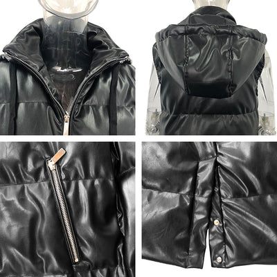 Chaleco Acolchado Negro con Capucha - Diseño Moderno en Cuero Sintético - Image 12