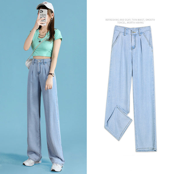 Jeans Rectos Cintura Alta Tencel Pierna Ancha