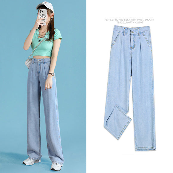 Jeans Rectos Cintura Alta Tencel Pierna Ancha