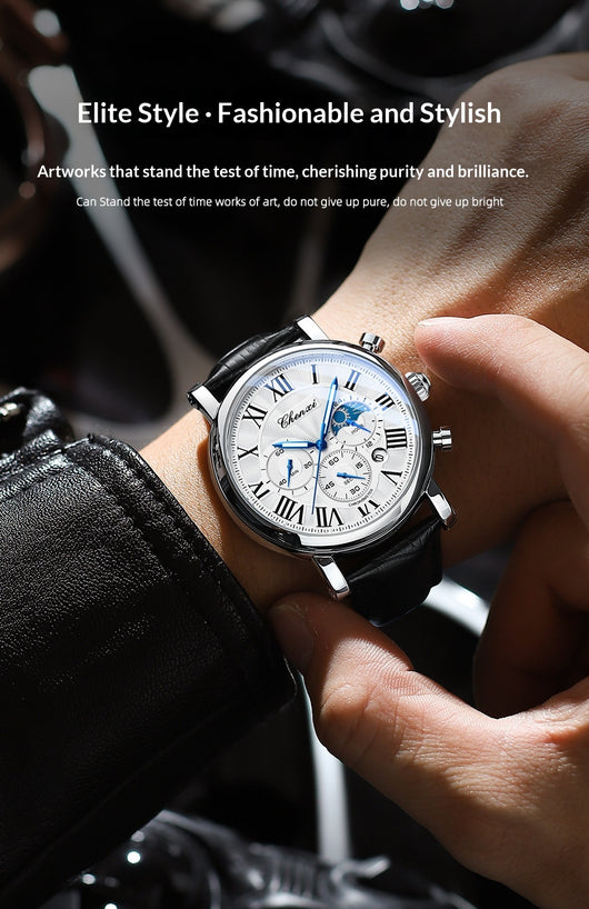 Reloj Empresarial Hombre Fases Lunares Calendario Resistente al Agua - Image 16