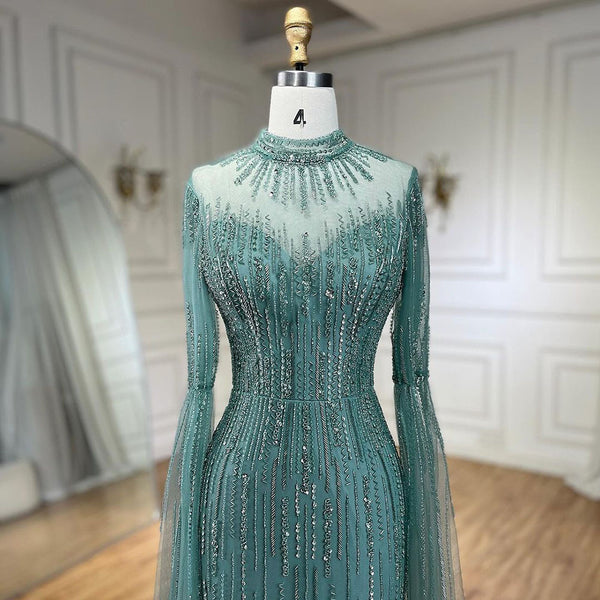 Vestido Elegante con Volantes en Mangas y Falda Tipo Cola de Pez