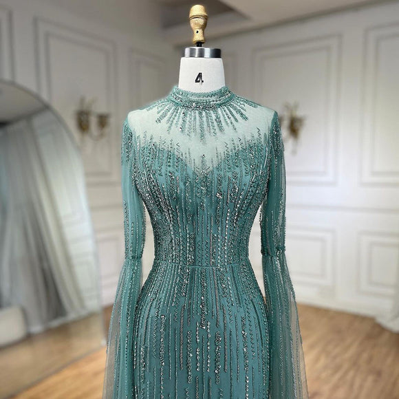 Vestido Elegante con Volantes en Mangas y Falda Tipo Cola de Pez