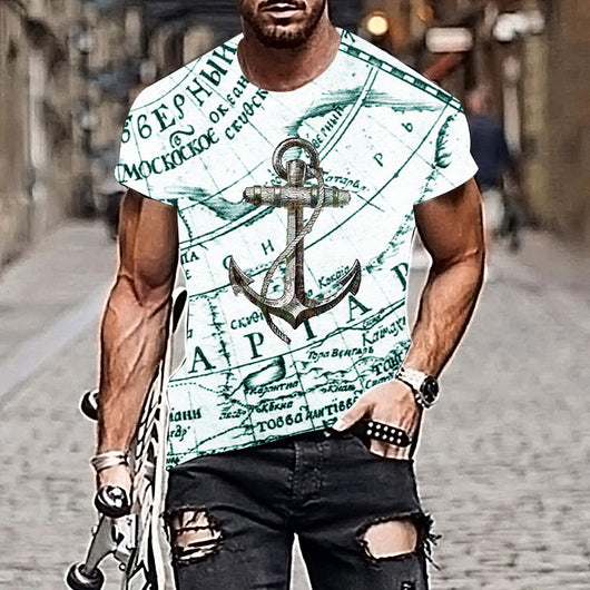 Camiseta Manga Corta Estampado Mapa y Ancla Multicolor - Image 11