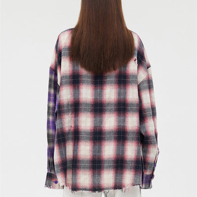 Camisa Cuadriculada Desgarrada con Paneles en Dos Tonos para Mujer - Image 12