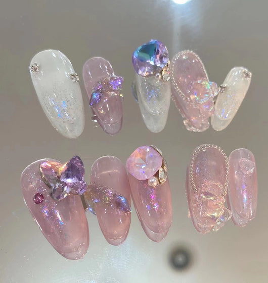 Uñas Postizas Cuadradas con Mariposas - Parches Adhesivos Removibles - Image 2