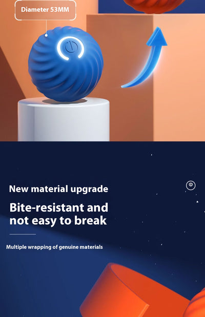 Blue gravity intelligent charging dog toy, a spherical interactive pet ball with a textured wavy surface and power button. - Image 10